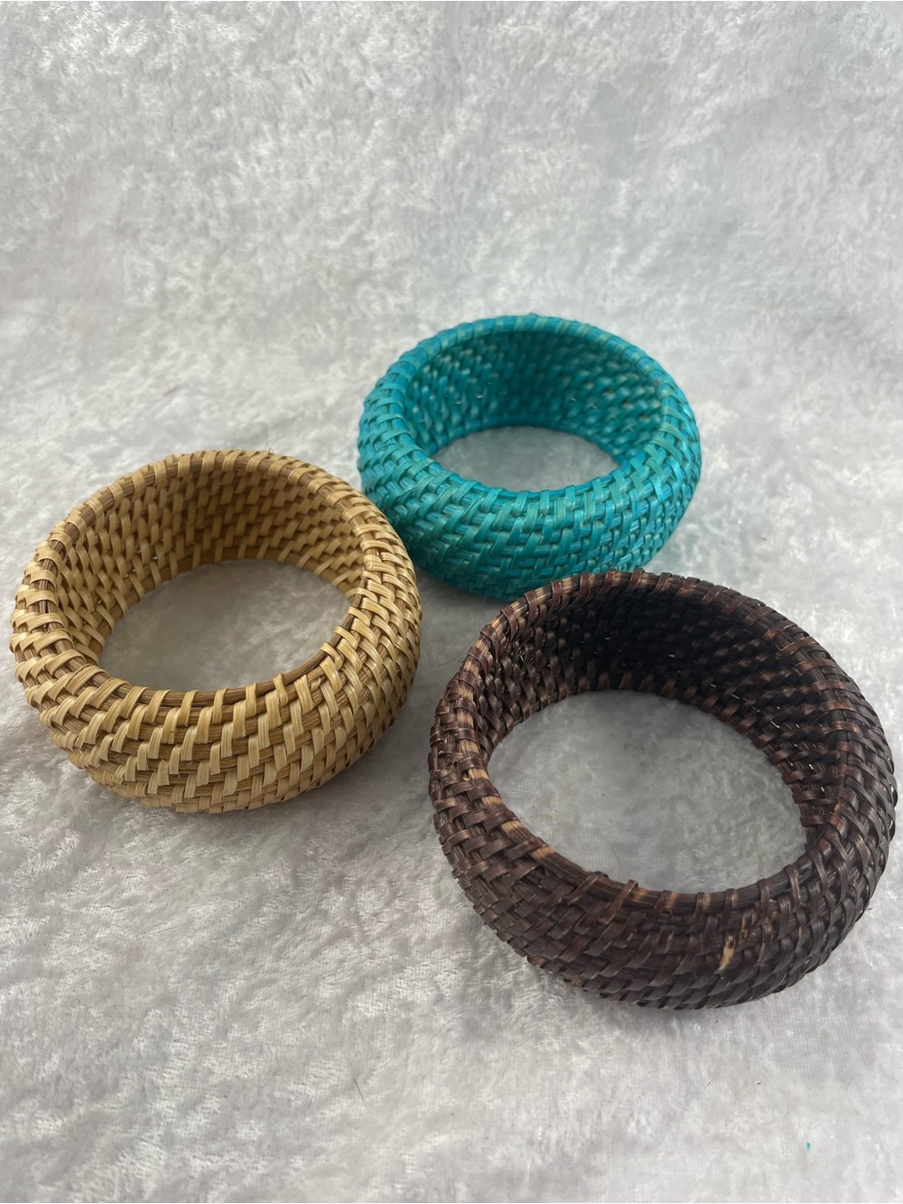 Three Vintage Handwoven Basketweave Rattan Bangle BOHO Bracelets